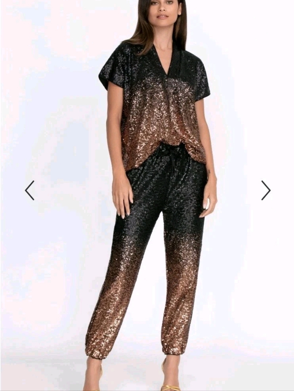 Johnny Was Sequin Gold Jett Jogger Set Black Gold Joggers Top Outfit Size L